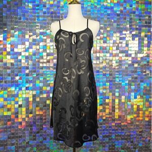 Disney World Black Sheer Mickey Swirl Nightgown Slip Dress S‎